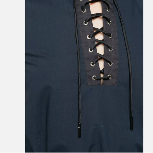 NWT $595 Jason Wu Lace Up Sleeveless Dress Shirt 6 navy black cotton tank USA - Picture 2 of 4